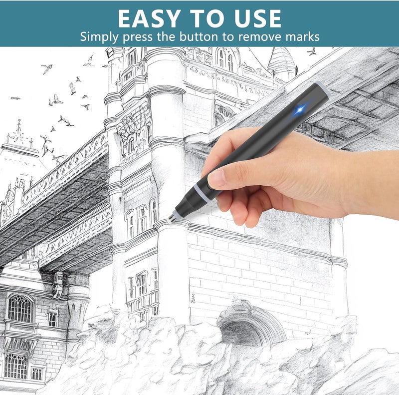 Foyucool Electric Eraser, USB C Rechargeable Pencil Eraser with 220 Eraser Refills, 2 Eraser Sizes, Comfort Grip Art Eraser for Drawing, Ideal for Artists, Students, Sketch, Engineers, Black - Image 5